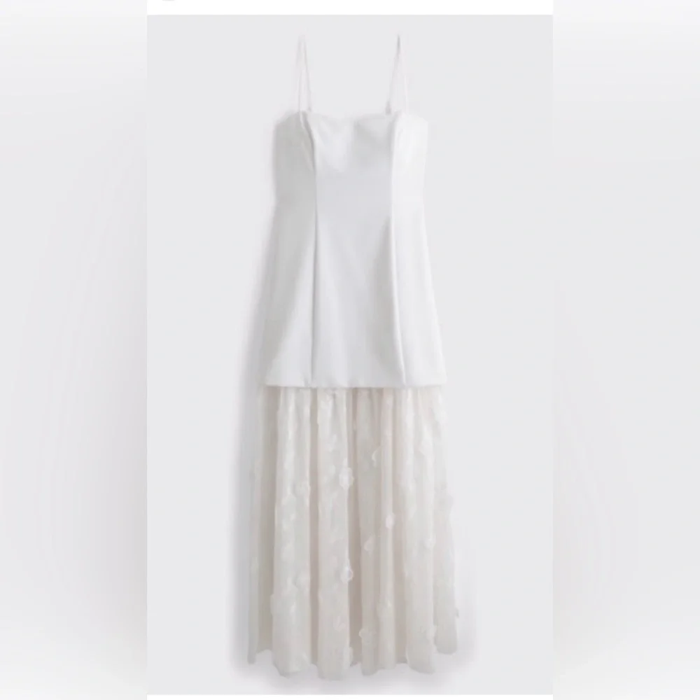 Abercrombie & Fitch White Maxi Dress with Sheer Floral Skirt